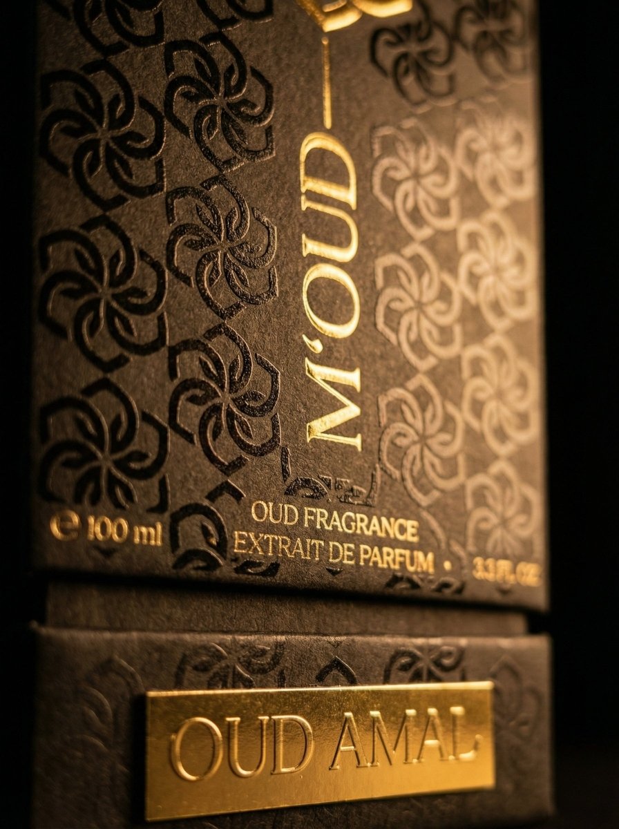 Oud Amal craftsmanship close-up — Swiss Made luxury Arabic perfume by M'OUD