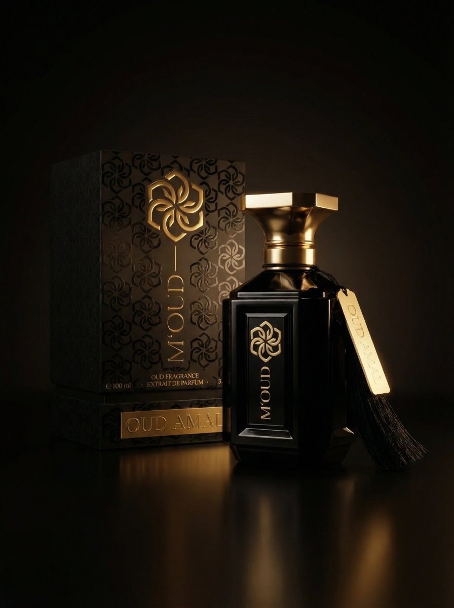 Oud Amal fragrance composition — saffron, rose, agarwood oud — 35 percent extrait