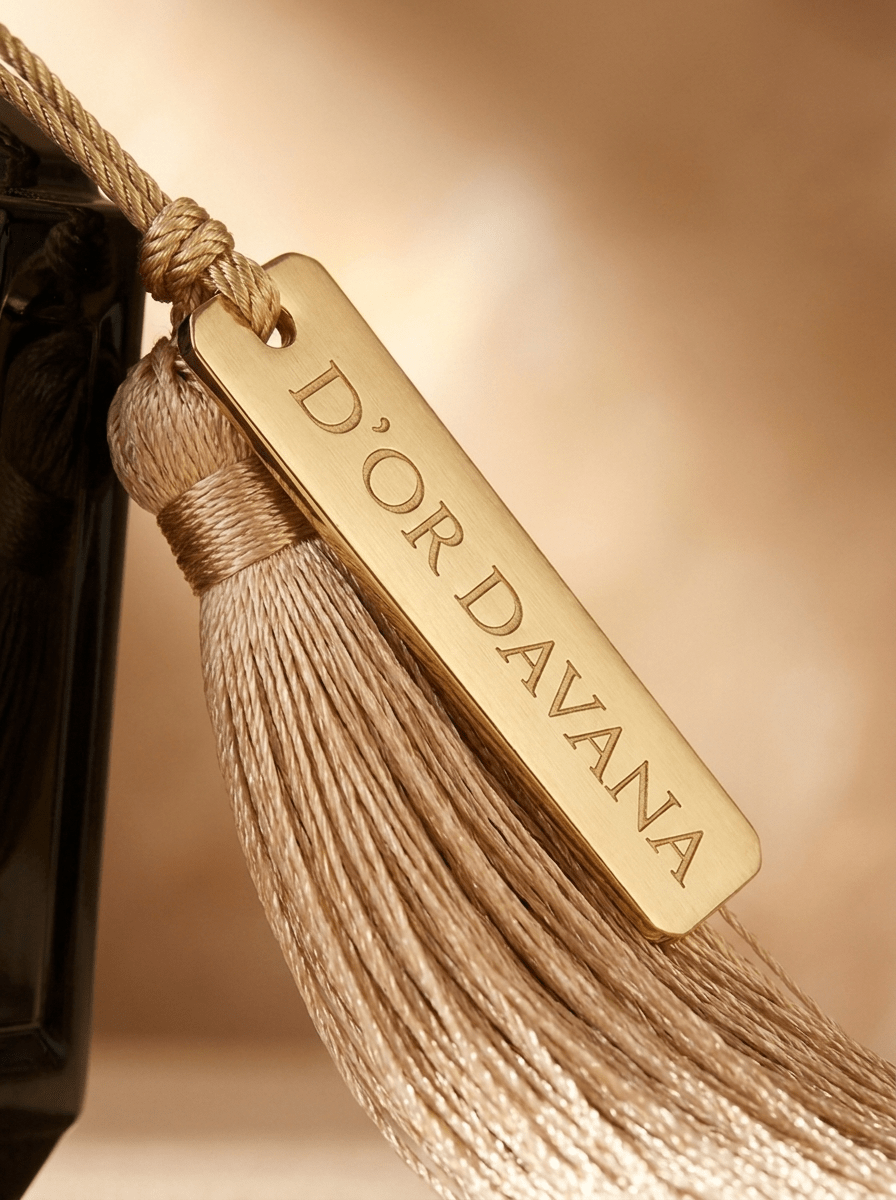 D'Or Davana Extrait — flacon beside its black and gold presentation box