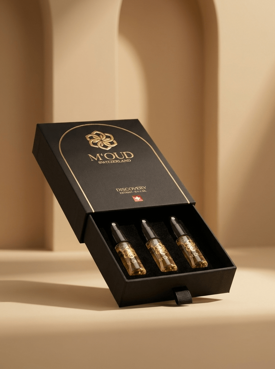 M'OUD Discovery Set — onyx box closed with gold M'OUD logo